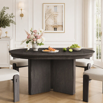 Table de salle à manger ovale extensible, table de cuisine moderne de style campagnard avec pied central et patins réglables pour salle à manger et cuisine, couleur espresso
