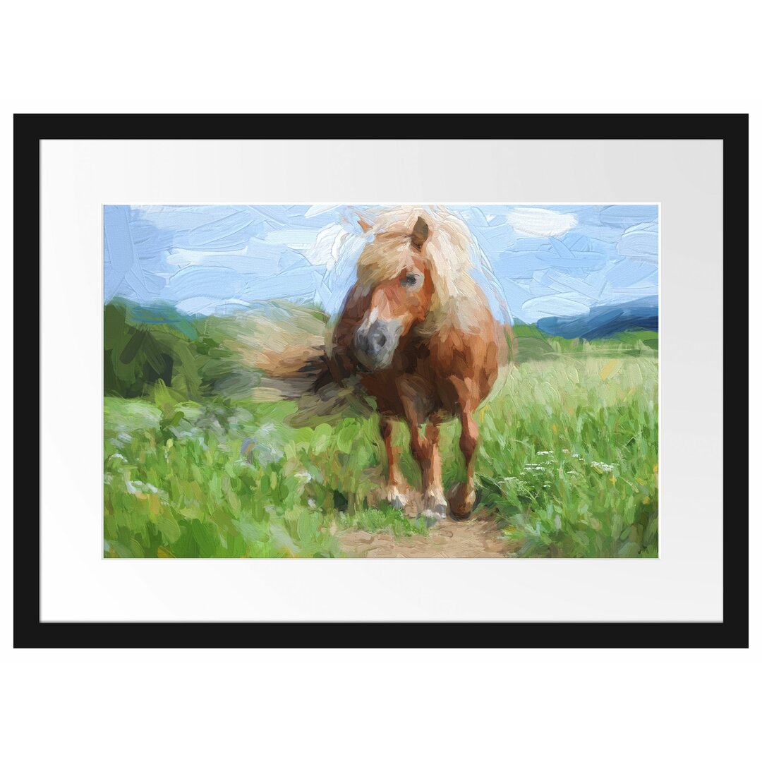 Gerahmtes Papierbild Shetlandpony auf der Wiese