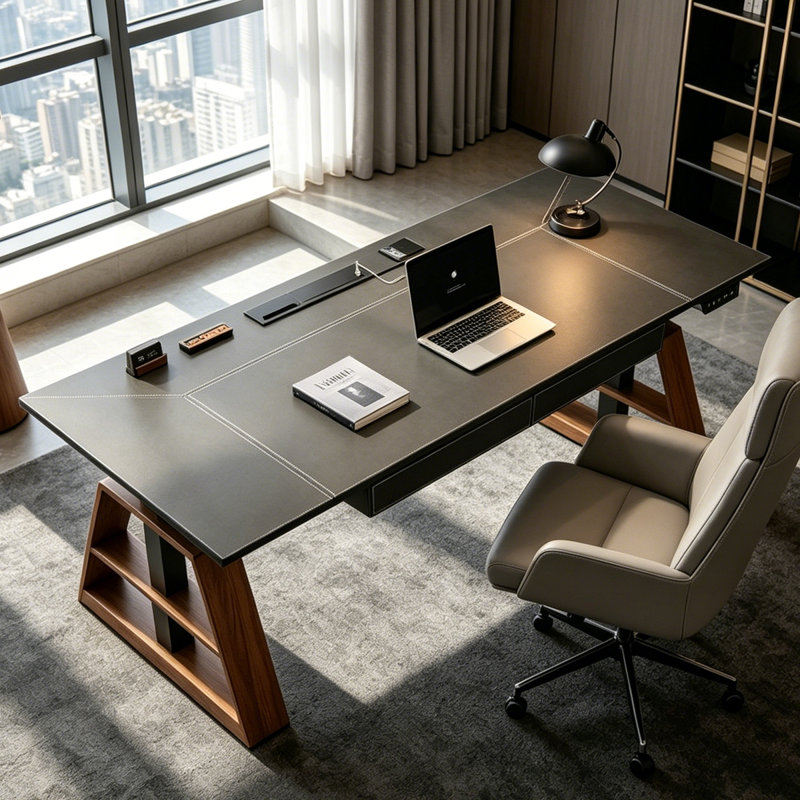 Bureau d'écriture avec tiroirs Black Stone, H 49,21 po x l 70,79 po x P 31,42 po