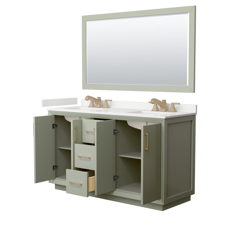 Strada 60 in. Double Vanity, WDX13387, Light Green, Satin Bronze