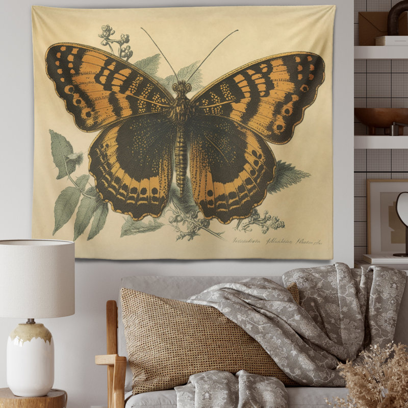 Illustration rétro d'une tapisserie murale «Butterfly I», H 32 po x l 39 po