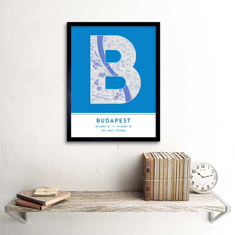 Budapest City Map Budapest Blue by Wee Blue Coo - Single Picture Frame Typography