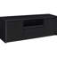 Élégante console média noire avec 2 portes, 2 tiroirs et une tablette ouverte pour les téléviseurs de 60 à 69 pouces, un meuble télé moderne idéal pour les petits espaces