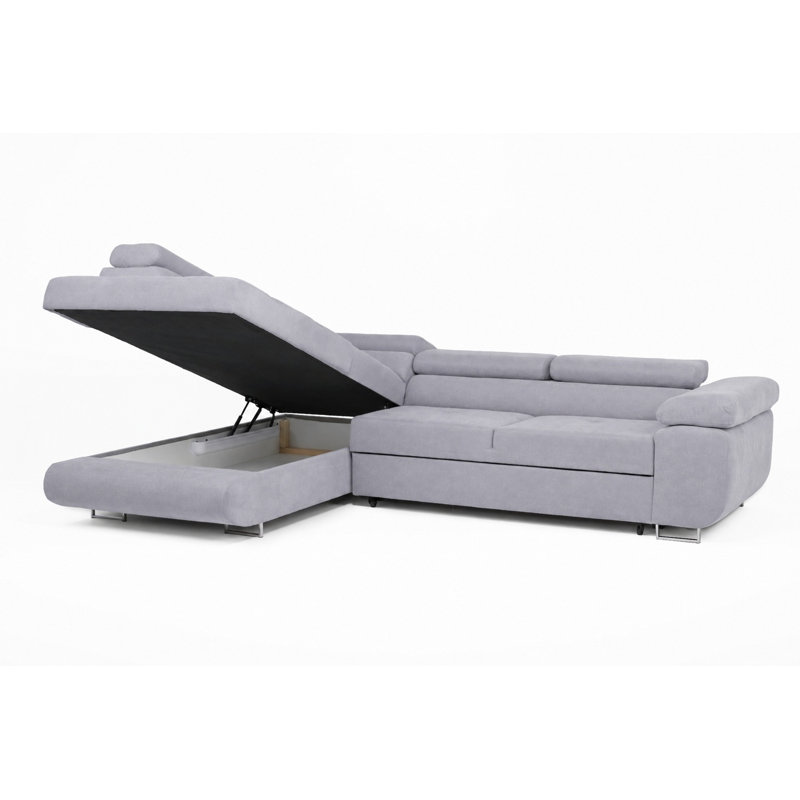 Flavius Corner Sofa Bed, Silver, Left Hand Facing