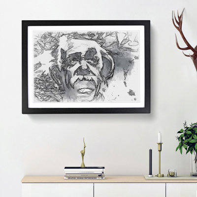Albert Einstein Graffiti in Abstract - Picture Frame Drawing Print