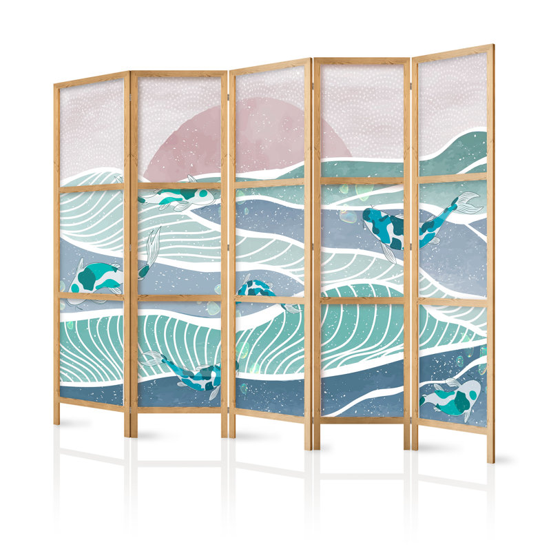 171cm H Solid Wood Folding Room Divider, 171cm H x 225cm W x 1.2cm D, 5