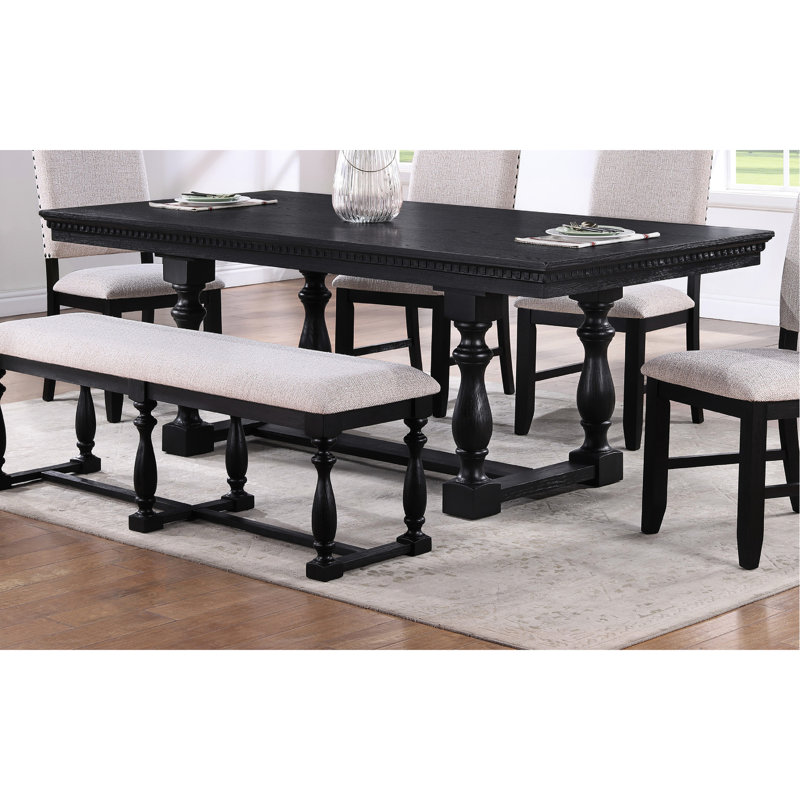 Table de salle à manger rectangulaire en bois massif, style tréteaux rustiques, finition foncée, sièges pour 6