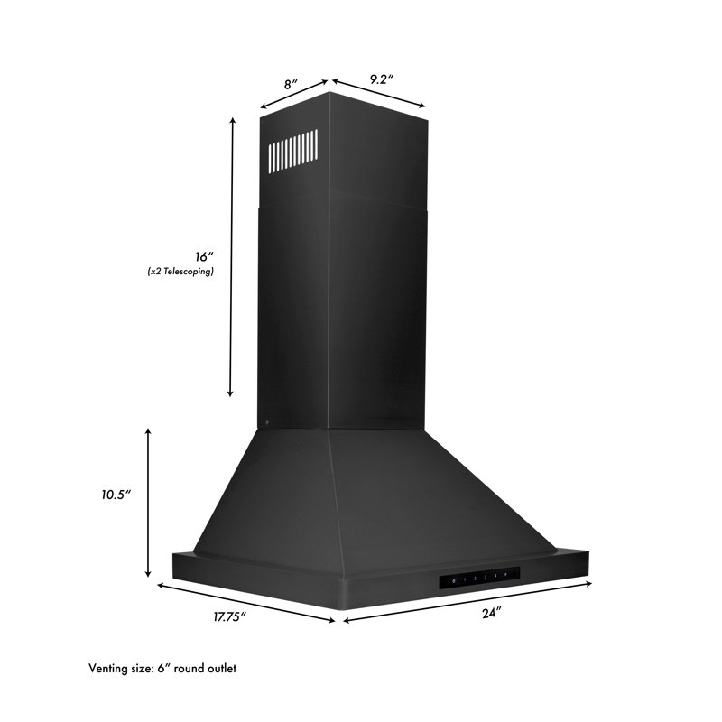 24'' 400 CFM Convertible Wall Mount Range Hood in Black