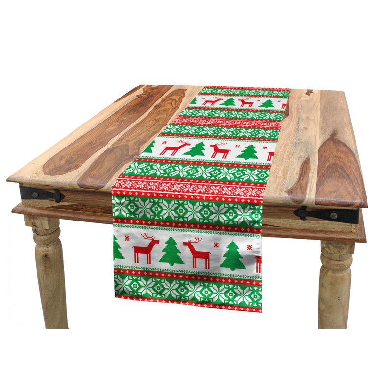 Geometric Christmas Table Runner, 16'' D x 120'' L, Forest Green 1
