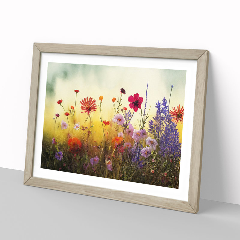 Impressive Wildflowers Floral - Framed Print, 46cm H x 64cm W x 2cm D, Oak