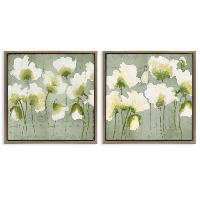 Charmant ensemble de 2 cadres flottants White Blooms, design par Vanessa Austin, Cadre flottant orme Montalcino