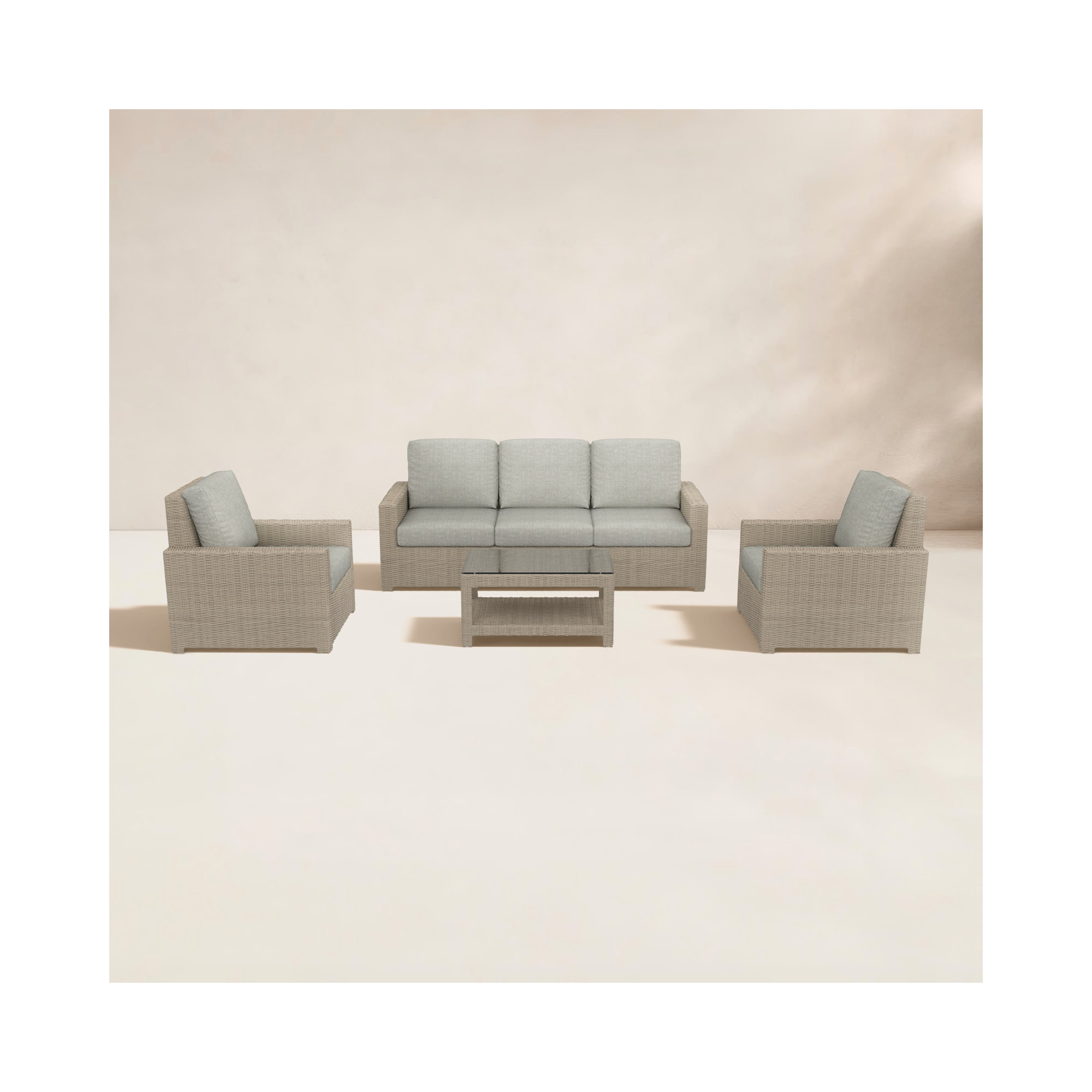 Outdoor Patio Sofa Conversation Set With Sunbrella Cushions, Canvas Granite