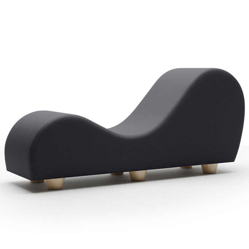 Chaise longue Allisha pour étirer et se détendre, pieds en bois d'érable - similicuir, Similicuir noir