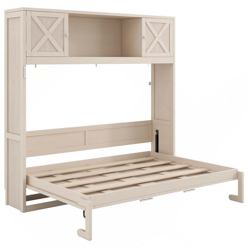 Lit escamotable avec armoires de rangement, Beige