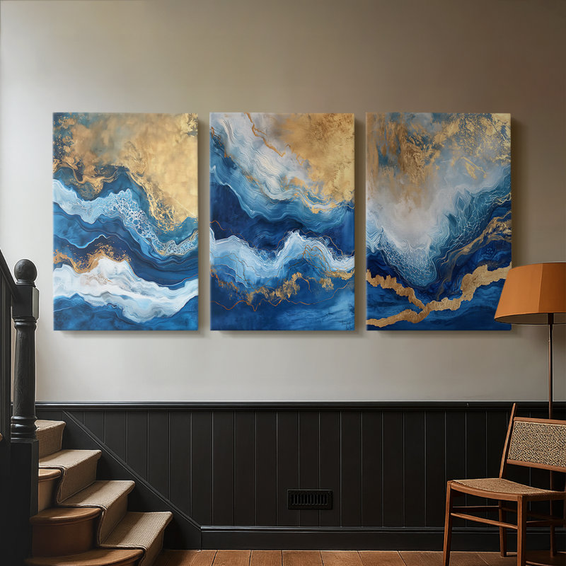 ABSTRACT Series CDXV III - Toile tendue avec châssis sur mesure - 3 pièces, H 12 po x l 24 po