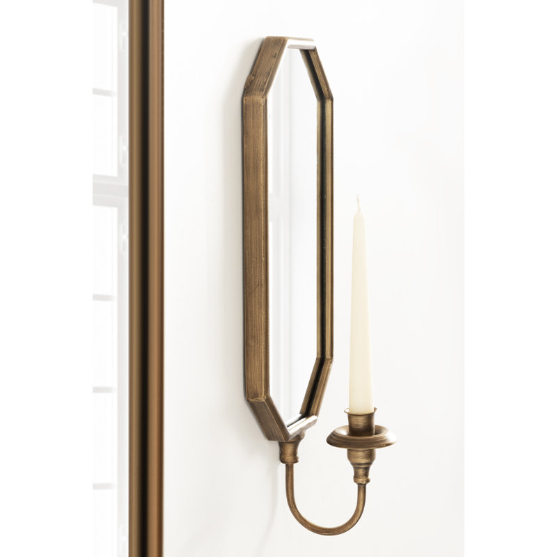Mirrored Wall Sconce Candle Stick Holder, Gold