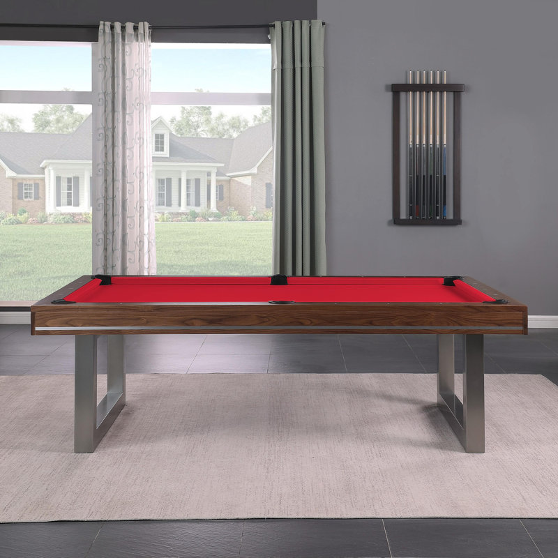 Table de billard en bois massif avec plateau de salle à manger Harmony, Rouge, Noyer naturel, 7'