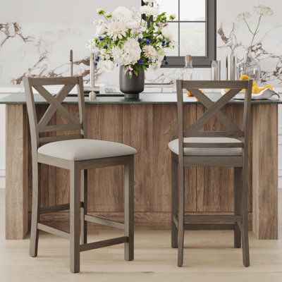 Tabouret de bar rembourré de 26 po en bois massif