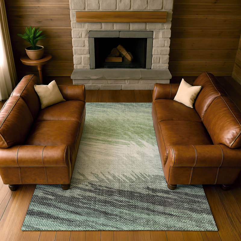 Premium Machine Washable Mayfield AMF2272 Striped Rug, Green, 5' x 7'6"