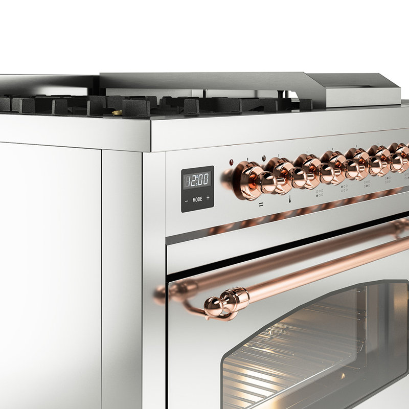 ILVE Nostalgie II 48 Dual Fuel Range, Liquid Propane, Burgundy/Brass