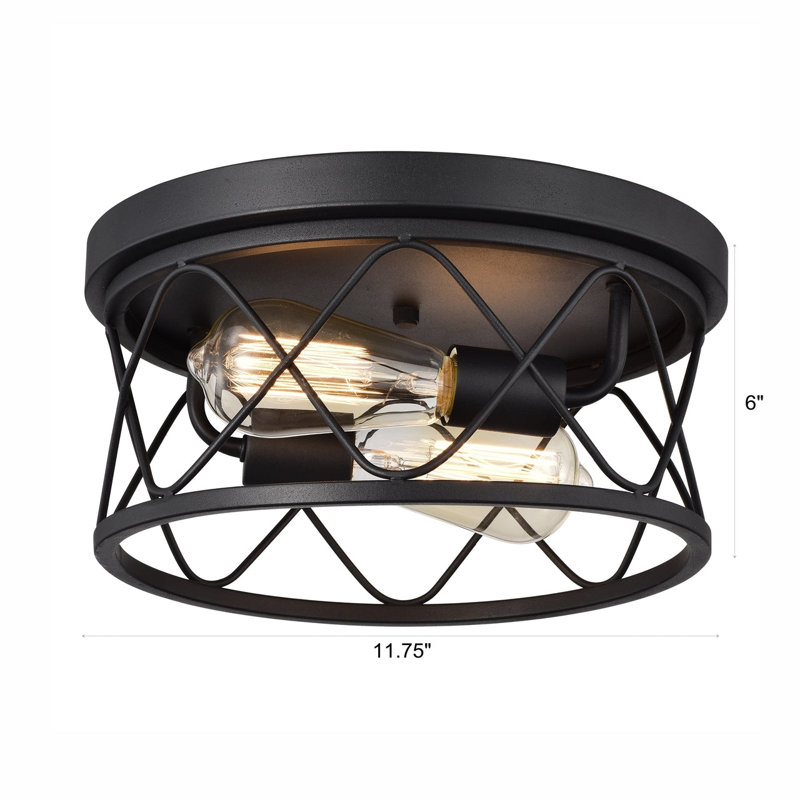  IRONCLAD Industrial 2 Light Textured Black Ceiling Flush Fixture 12" Wide