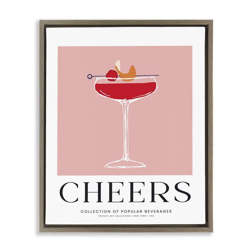 «Minimal Cheers Cocktail», art mural encadré flottant, H 31 po x l 25 po, Cadre flottant orme Montalcino