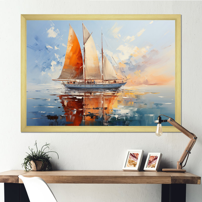 «Boat Minimalisme Regatta II», reproduction d'art sur toile, H 16 po x l 32 po x P 1 po, Encadrement doré