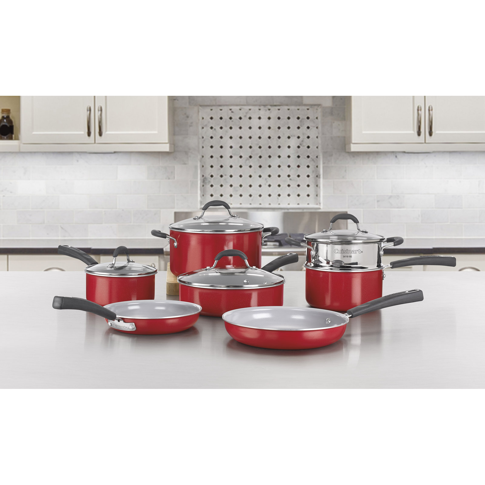 Cuisinart Ceramica XT 11-Piece Non-Stick Cookware Set, Red