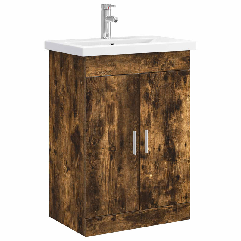 Vanity & Mirror Set, Smoked Oak