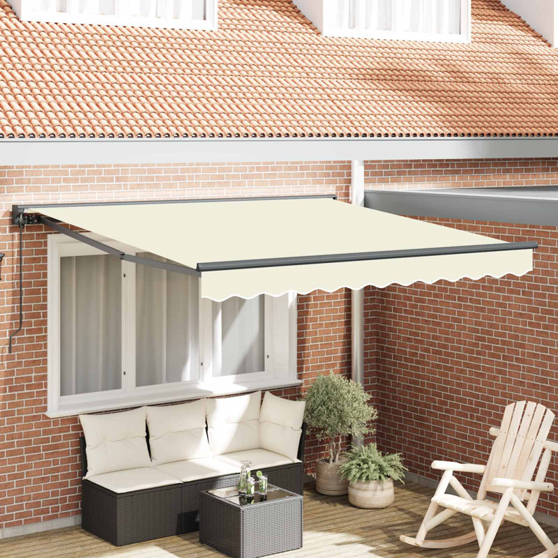 Retractable Outdoor Sun Shade Awning Frame, 165cm H x 300cm W x 250cm D, Cream/Black
