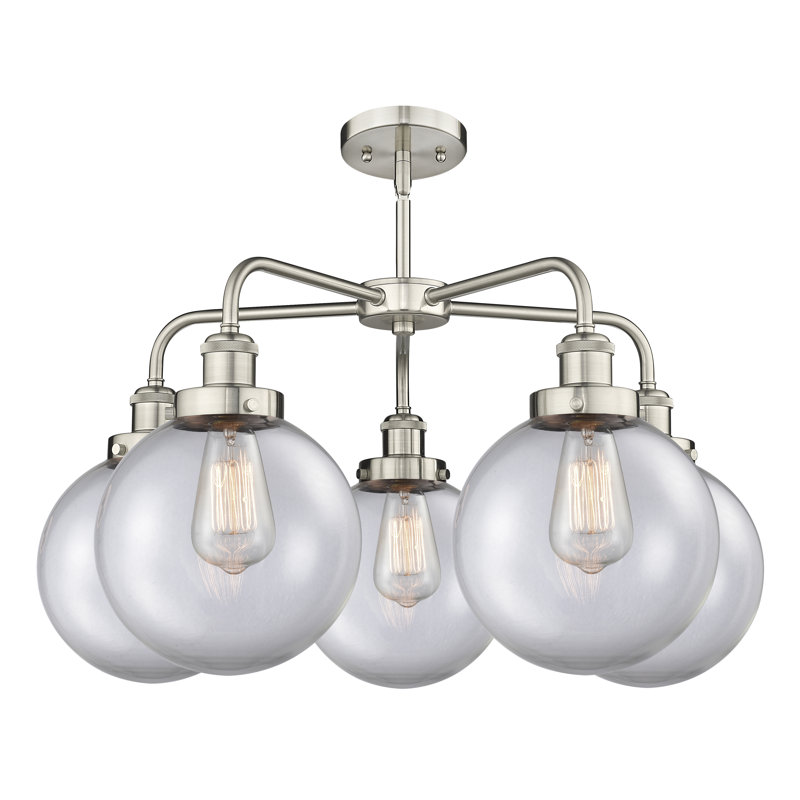 Alphonsa 5 - Light Dimmable Globe Chandelier, Seedy, 15.13" H x 24" W x 24" D, Antique Brass