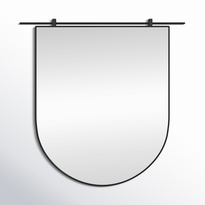 Perrinton Metal D-Shaped Wall Mirror with Hooks