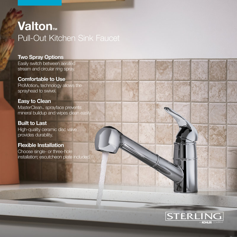 Valton Pull Out Single Handle Kitchen Faucet with MasterClean and Side Spray, Matte Black