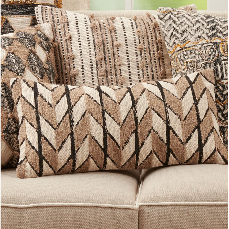 Natural Chevron Embroidered Cotton Decorative Pillow Cover