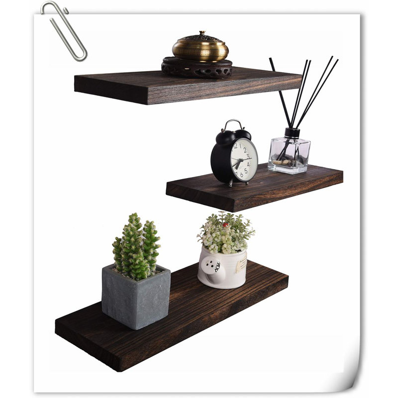 6 Piece Solid Wood Floating Shelf with Reclaimed Wood, Brown