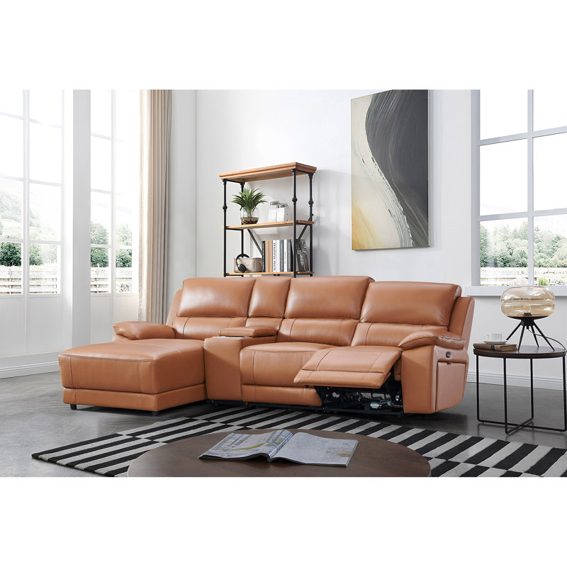 Carrabelle Leather Power Recliner Console,USB Port, Left Hand Facing, Adobe Genuine Leather