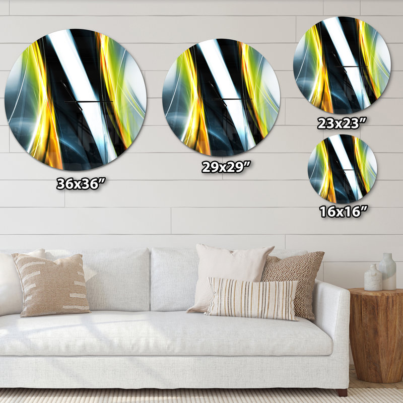 Fractal Lines Yellow White - Horloge murale moderne, Grand