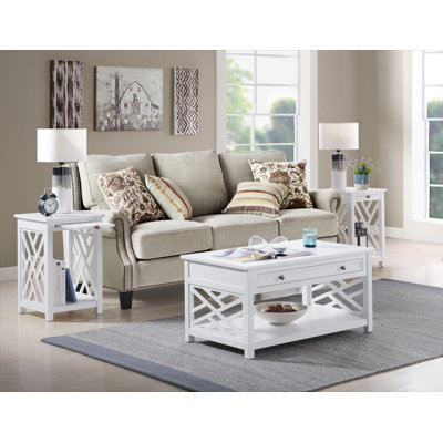 Ensemble de 3 pièces de 36 po de largeur avec 1 table basse rectangulaire et 2 tables de bout avec rangement Lund