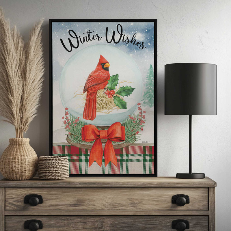 «Winter Wishes Robin» par Nicole DeCamp, reproduction d'art, L 32 po x H 48 po, Doré, Toile avec cadre
