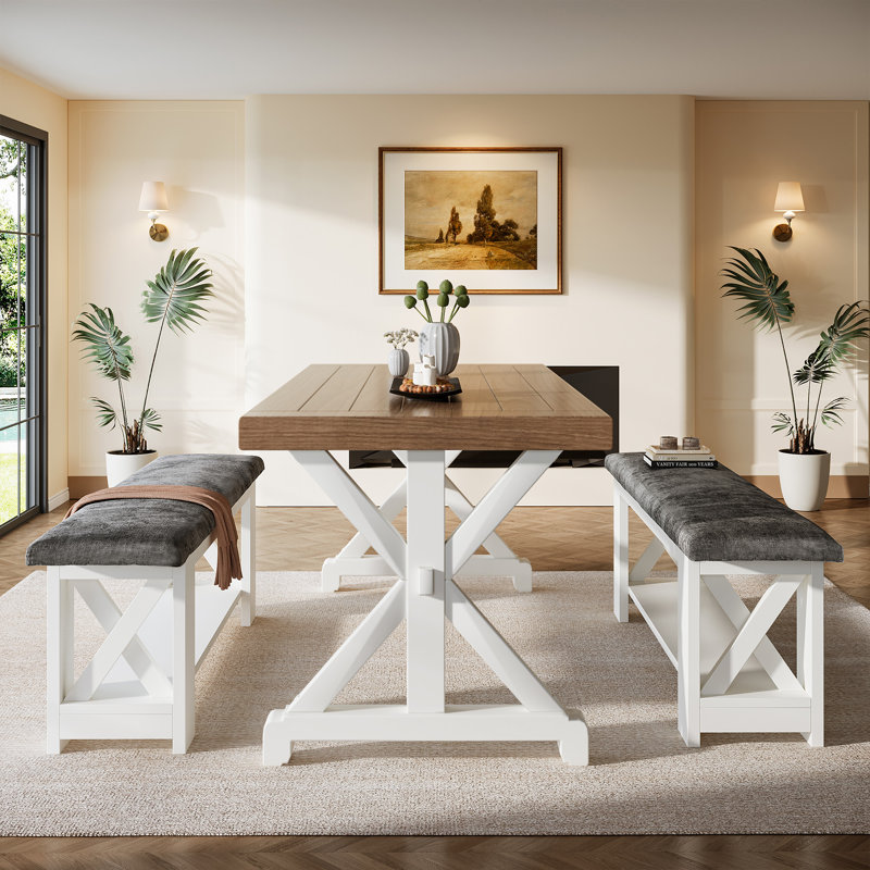 Ensemble de banc de salle à manger en bois avec coussin 47,24 "47,24"