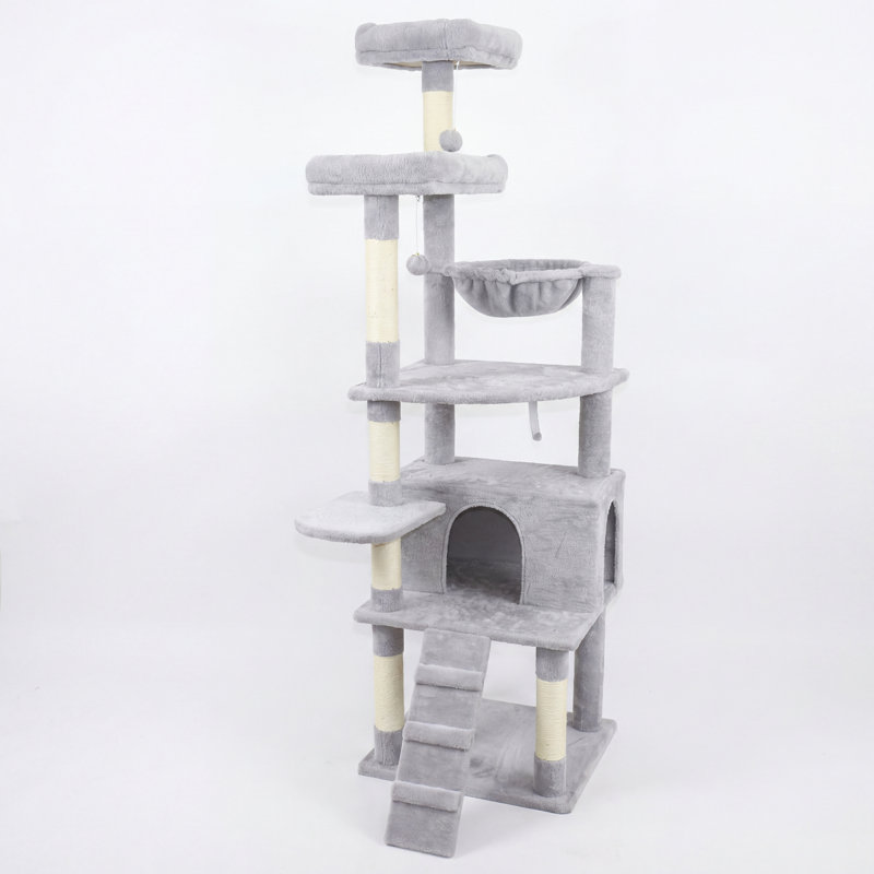 71in Tall Multi-Level Plush Cat Tree – 2 Top Platforms, Hammocks, Cat Cave & Scratching Posts, Spacious Indoor Cat Tower for Multiple Cats