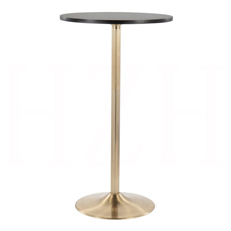 Table de salle à manger ou de bar réglable Contemporary Glam en métal doré et bois noir, Black
