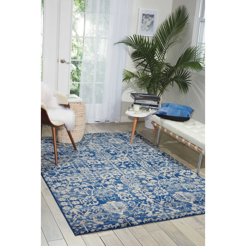 Tapis bleu marine tissé à la machine, Rectangle 2 pi x 2 pi 9 po