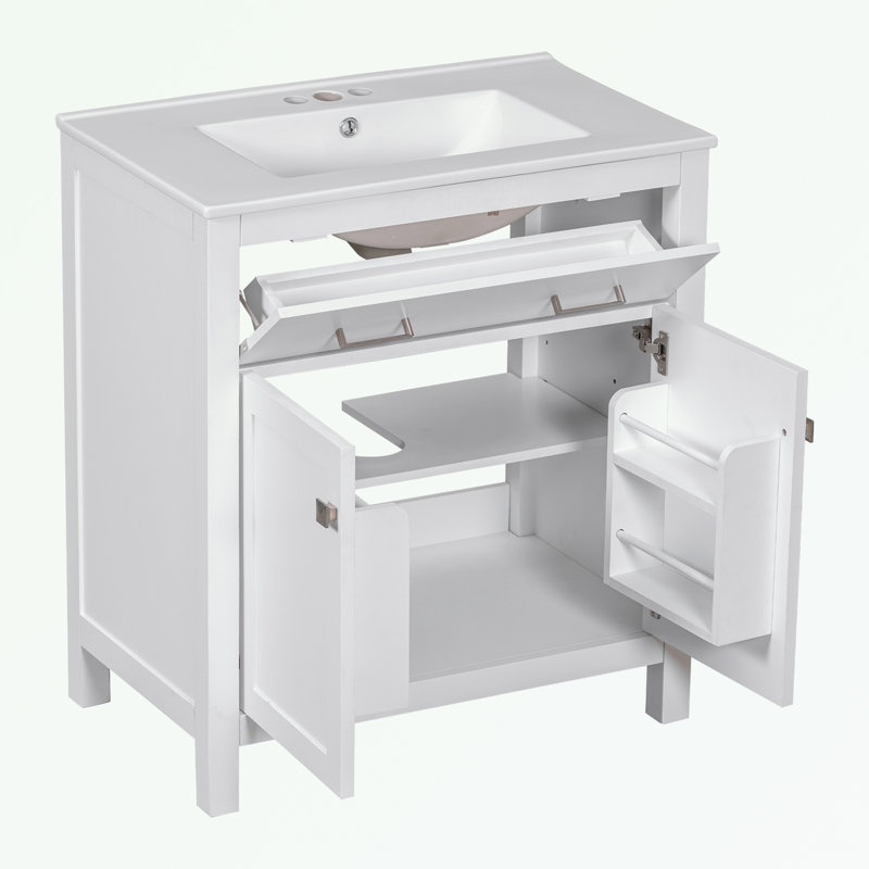 Armoire de salle de bain Ofek, Blanc, Argent argent