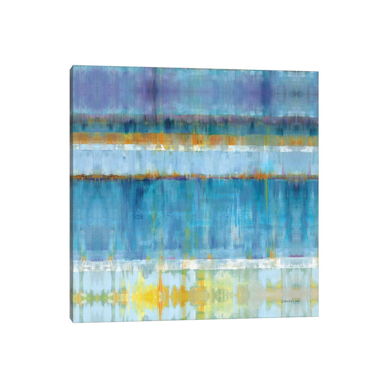 Abstract Stripes Blue by Danhui Nai - Wrapped Canvas Painting, 45.72 cm H x 45.72 cm W