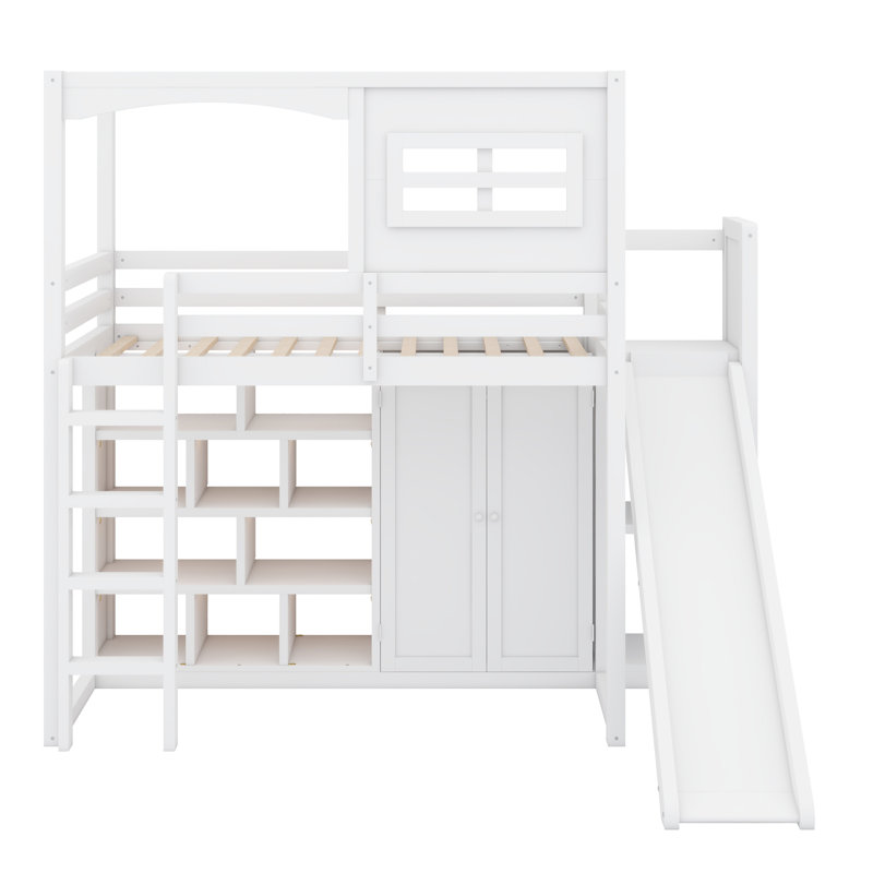 Lit mezzanine avec garde-robe, tablettes de rangement