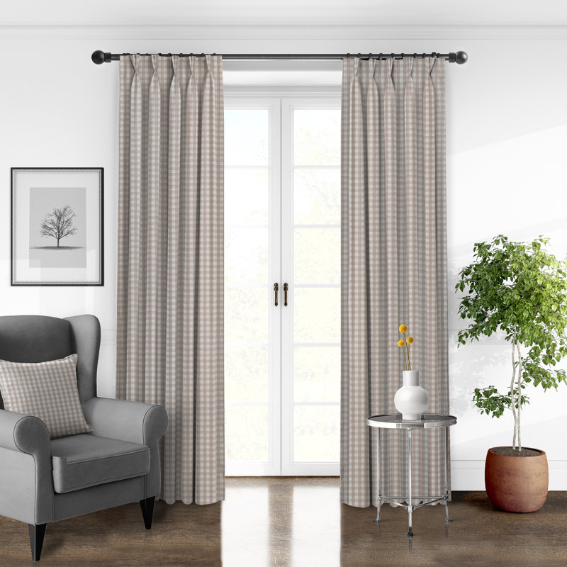 Walker Check Pinch Pleat Room Darkening Curtain Pair (Set of 2), 20" W x 84" L, Natural
