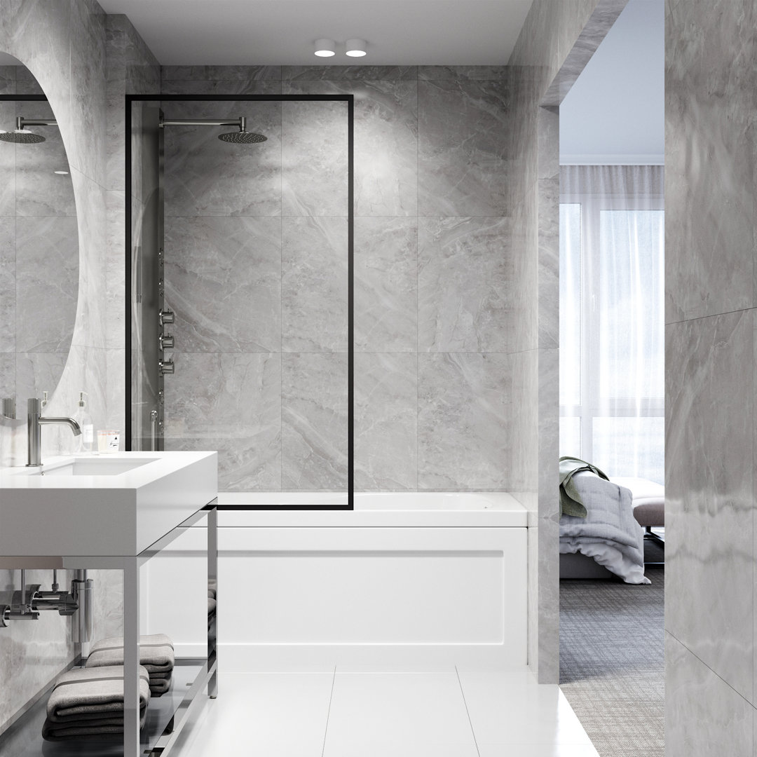 Meridian 34" W x 62" H Fixed Framed Bathtub Screen with 3/8" Glass VIGO 