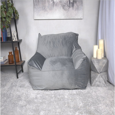 Allea Velveteen Bean Bag Chair With Armrests, Grey