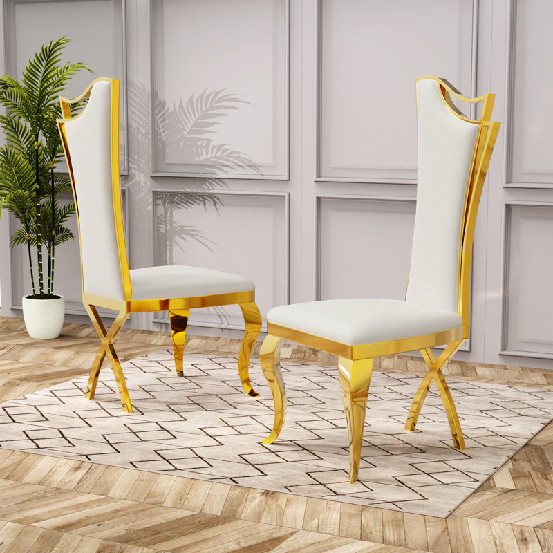Chaise d'appoint rembourrée Kovanes, Doré, Blanc